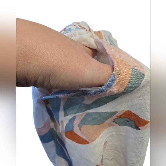 Cynthia Rowley Linen Wide Leg Cropped Pants W/Pastel Tropical Design Size Large - Picture 5 of 8